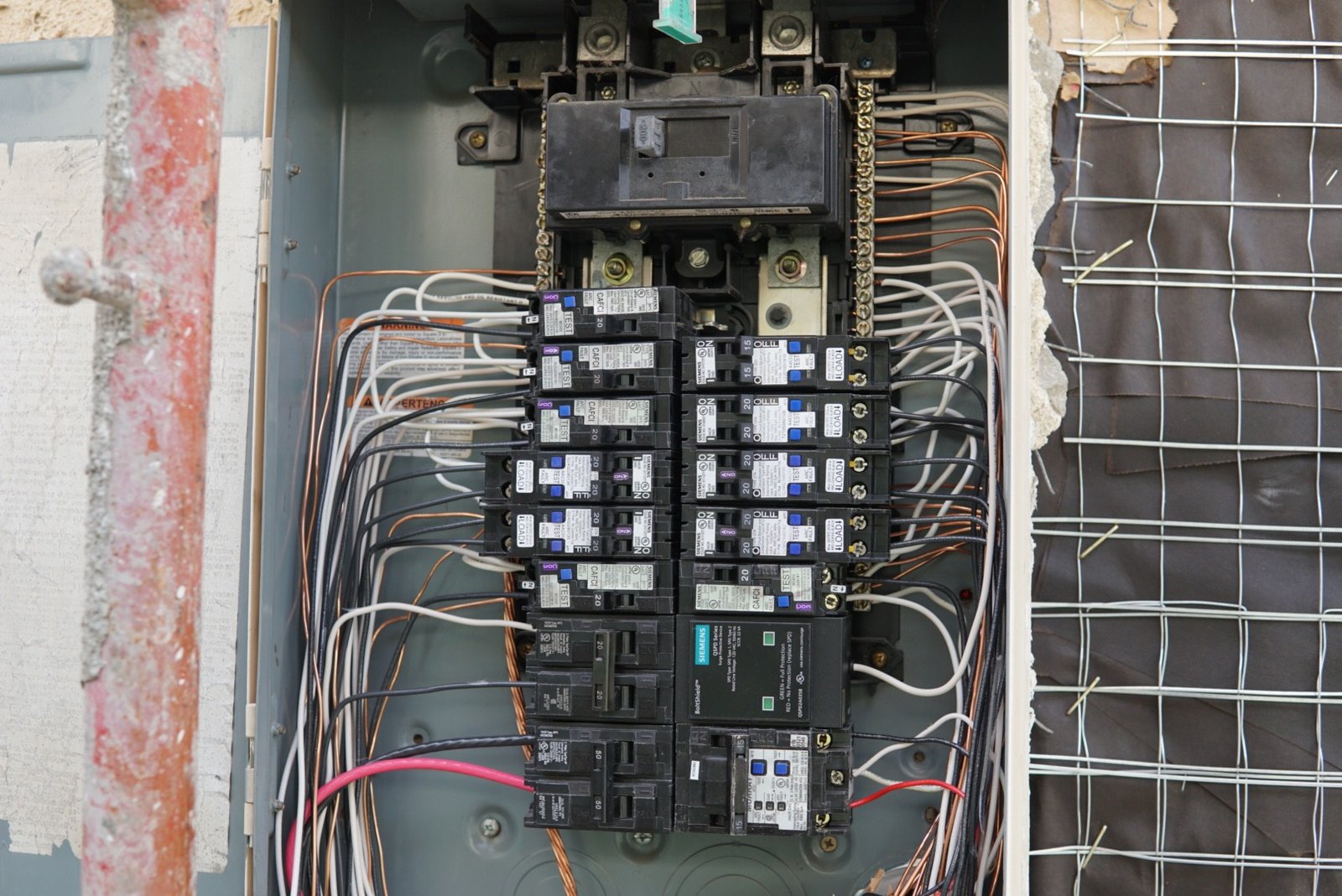 Upgraded electrical panel professionally installed for improved power capacity and safety.