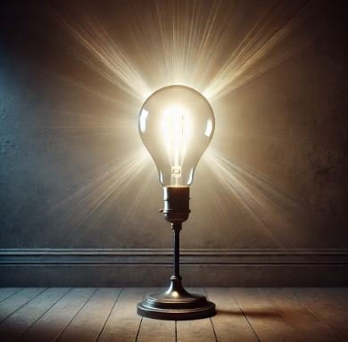 A flickering light bulb in a dimly lit room with an aged and eerie atmosphere, casting soft, intermittent shadows on peeling walls.