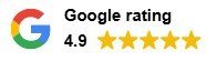 Google rating displaying customer reviews and overall service quality.